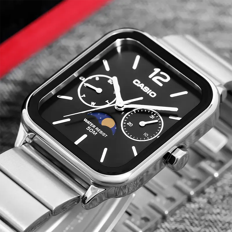 Casio Enticer Moon Phase Black Dial Men's Watch- MTP-M305D-1AV